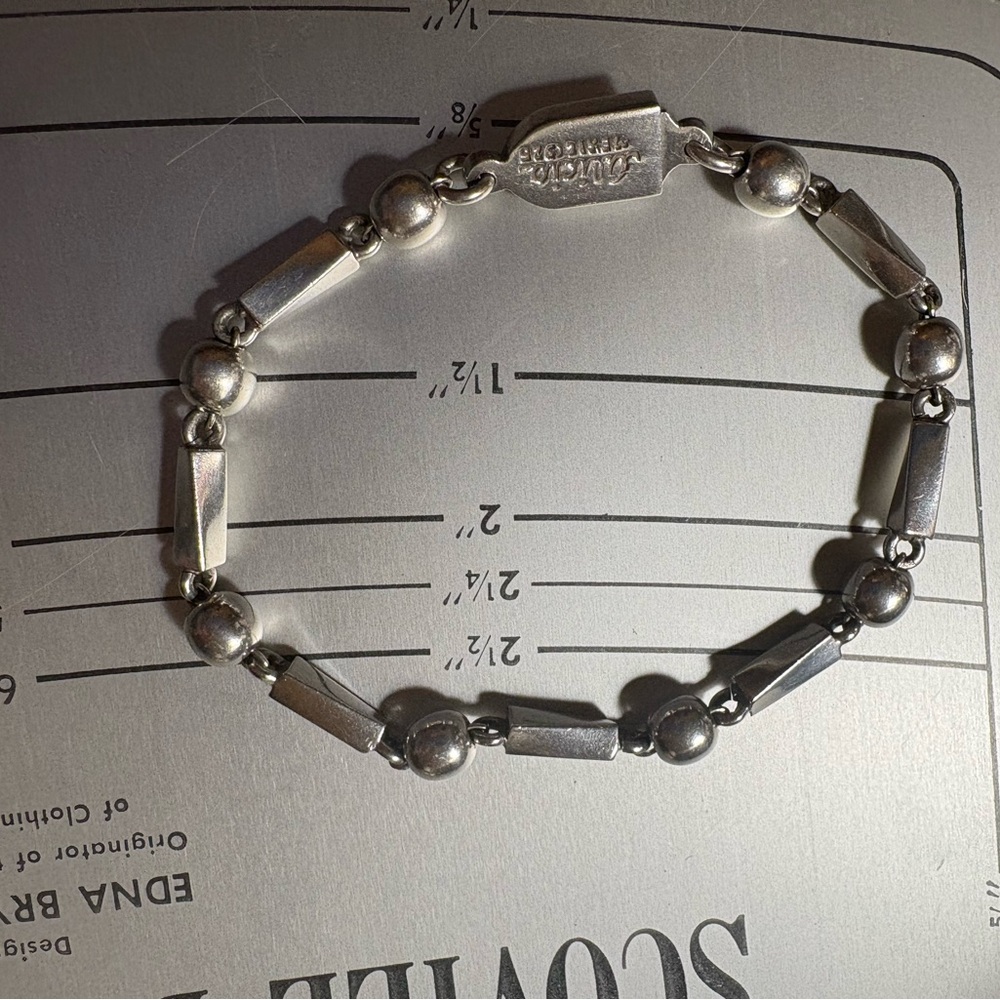 Alicia Mexico 925 Sterling Silver Beaded Bar Link Bracelet Signed 18g - Picture 5 of 7